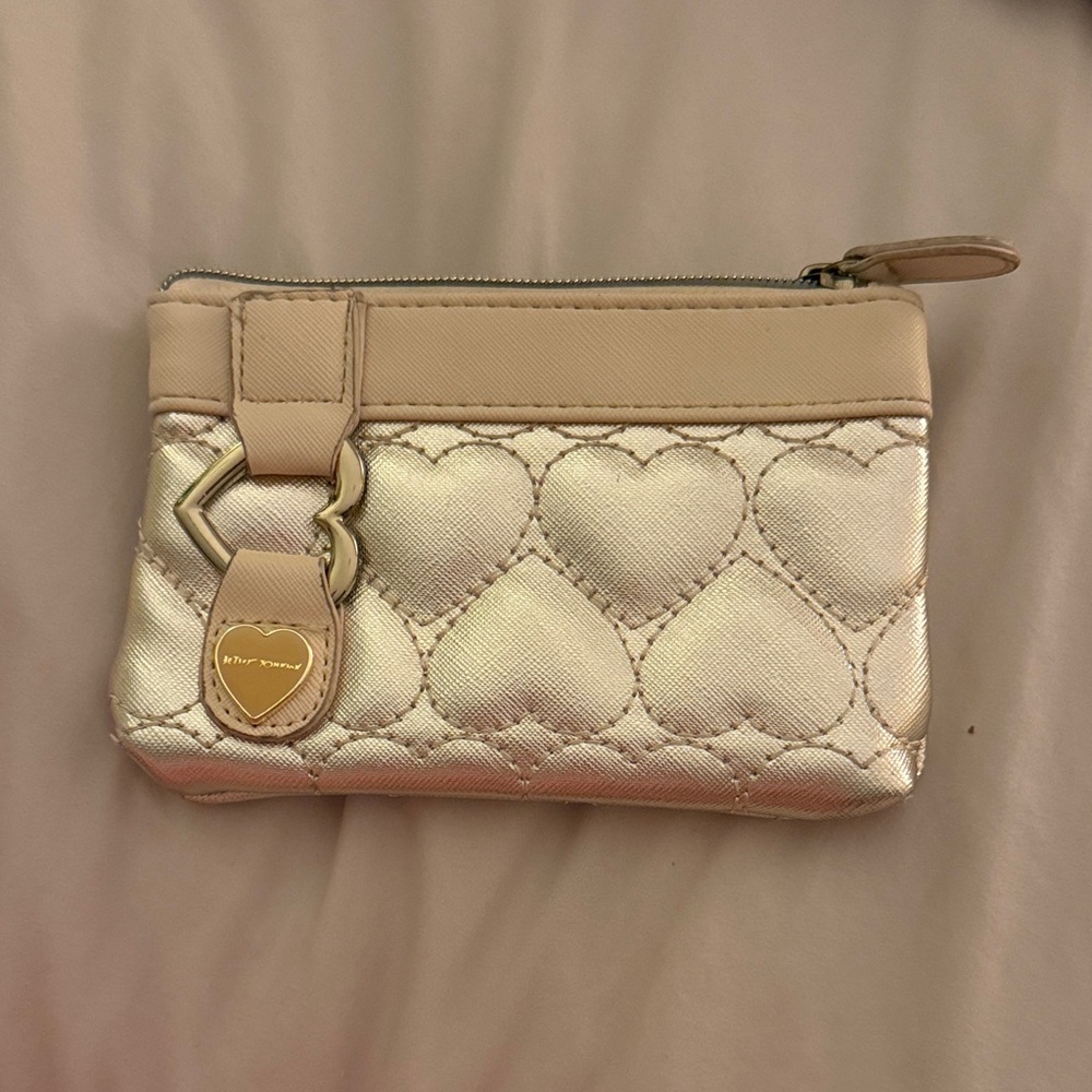 Betsey Johnson Gold and Cream Heart Clutch, Barley used